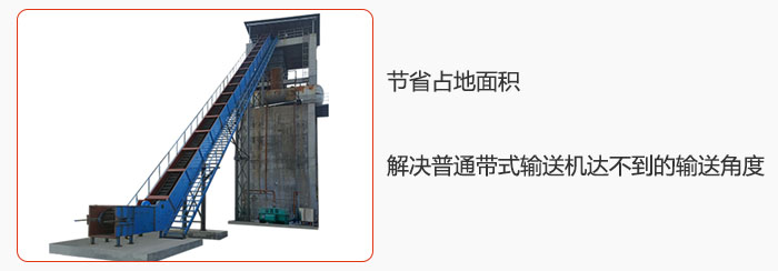 節(jié)省占地面積，解決普通帶式輸送機(jī)達(dá)不到的輸送角度。